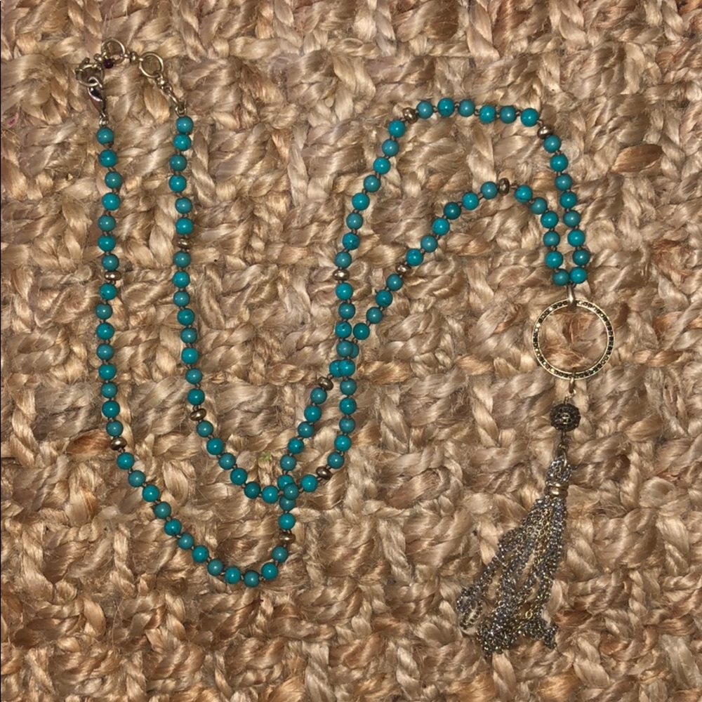 Turquoise bead necklace with tassel